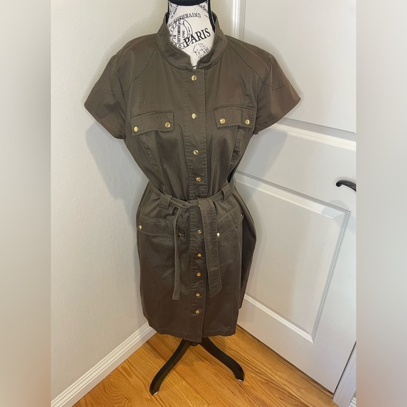 Calvin Klein Military Style Dress Size 14 Olive Green - Picture 1 of 9